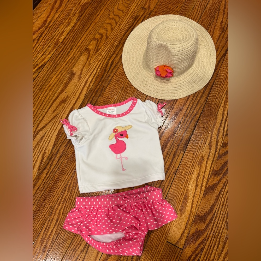 Gymboree Pink Flamingo Bikini Set with Hat